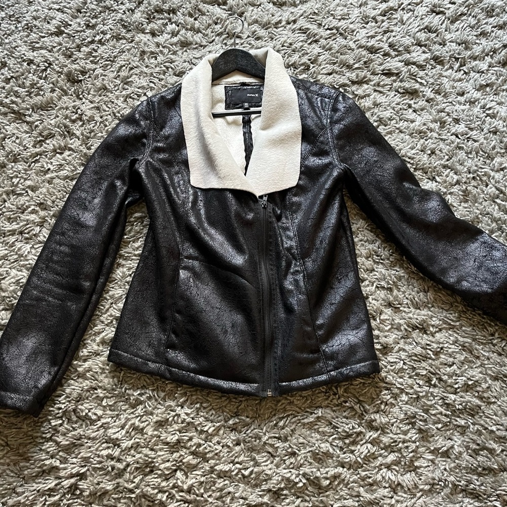 Hurley Faux Leather Lined Black Jacket M Like New!
